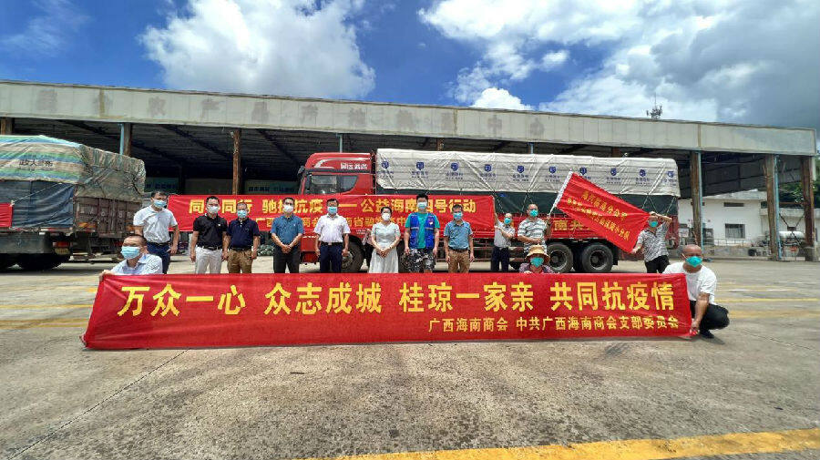 广西海南商会向临高捐赠抗疫物资(符娟娟 摄)