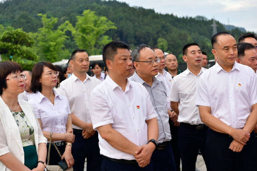 摄阆中市委书记杨德宇(中)观展(张晓东 摄)