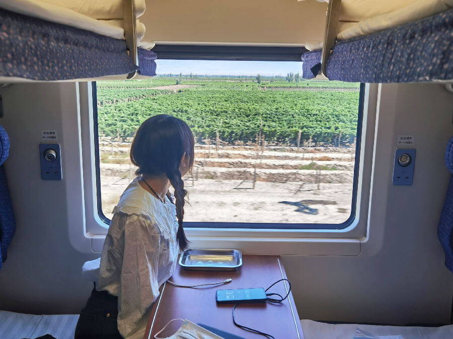 图为旅客在欣赏窗外风景 (米丽·加仑 摄)