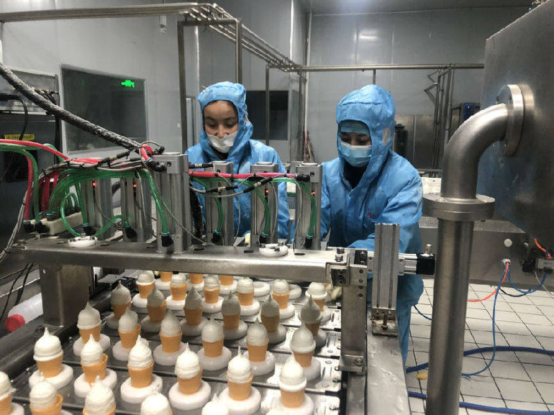 新疆洛浦加依托格拉克村雪糕厂里生产忙