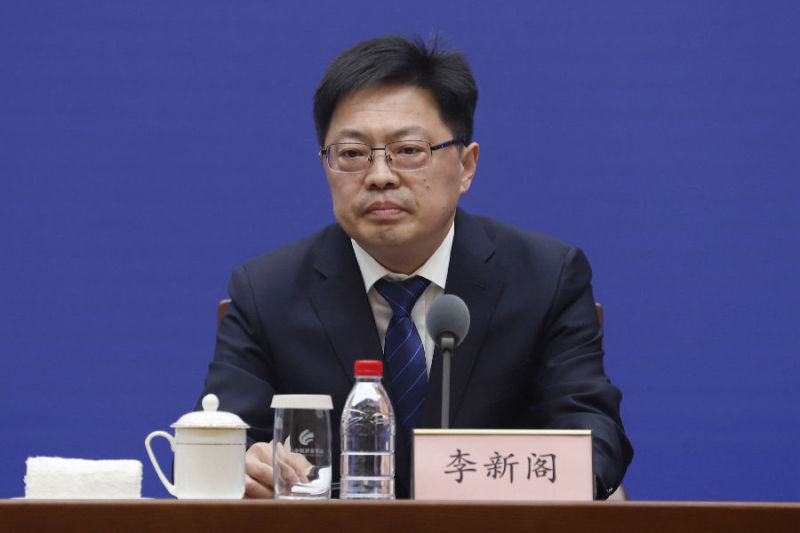 图为李新阁回答记者提问(王蒙 摄)