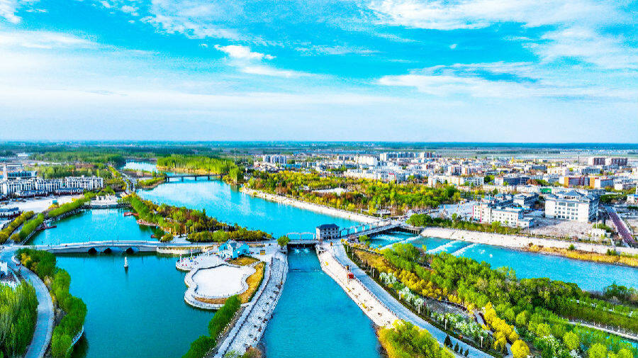 图为博湖县春意盎然绿满城(年磊 摄)