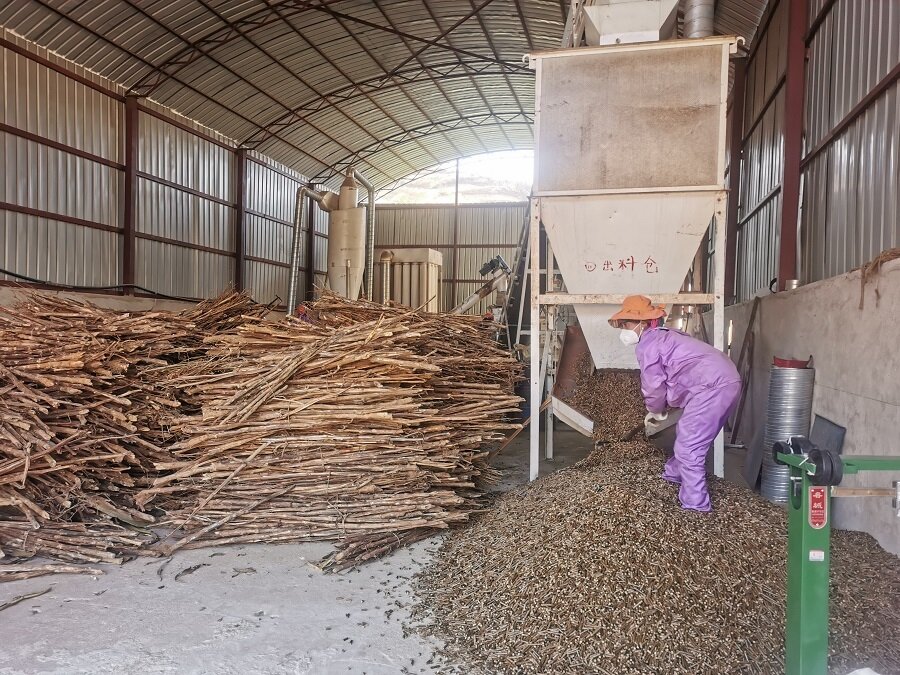 丽江市宁蒗县同心烤烟专业合作社生产生物质颗粒(和镜芳 摄)