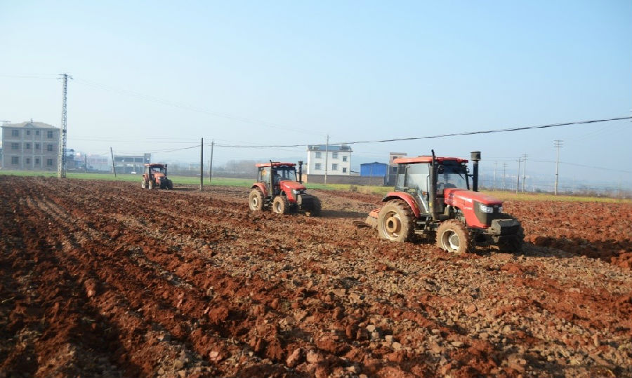 大型拖拉机冬耕深翻作业现场(陈乐 摄)