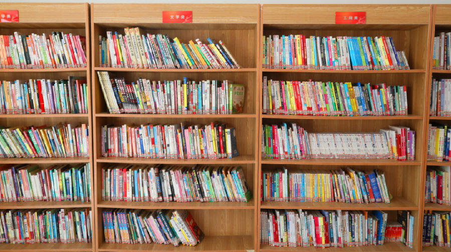 图为书架上的图书琳琅满目,排列整齐(穆揩日普 摄)