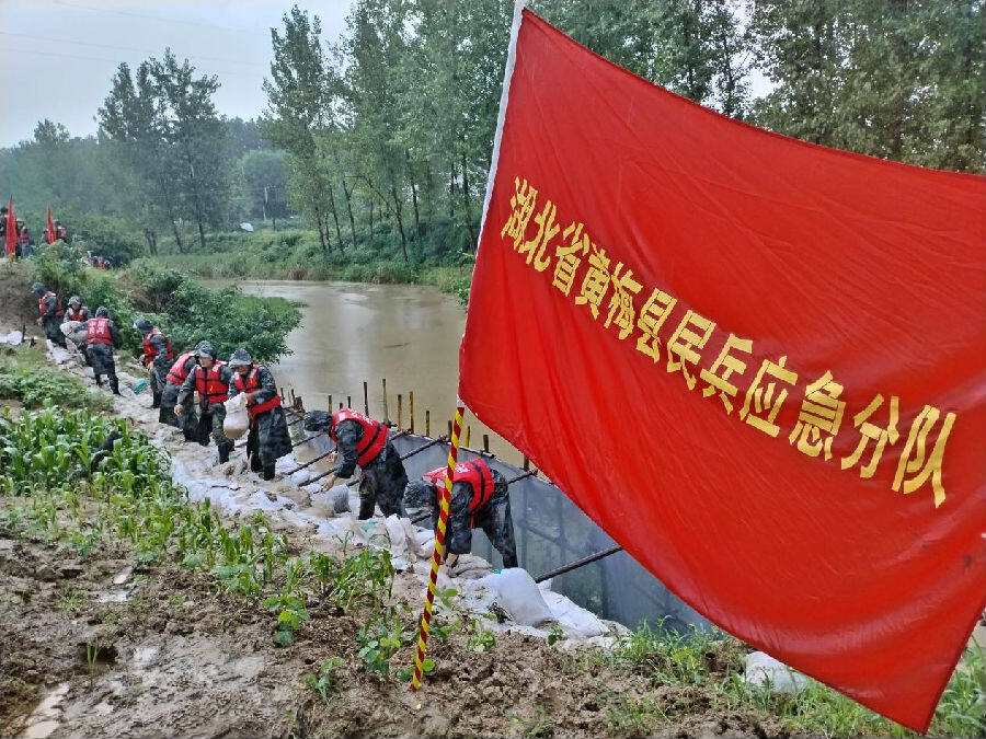 图为黄梅县民兵应急分队真正防汛 （孙小婉 摄）