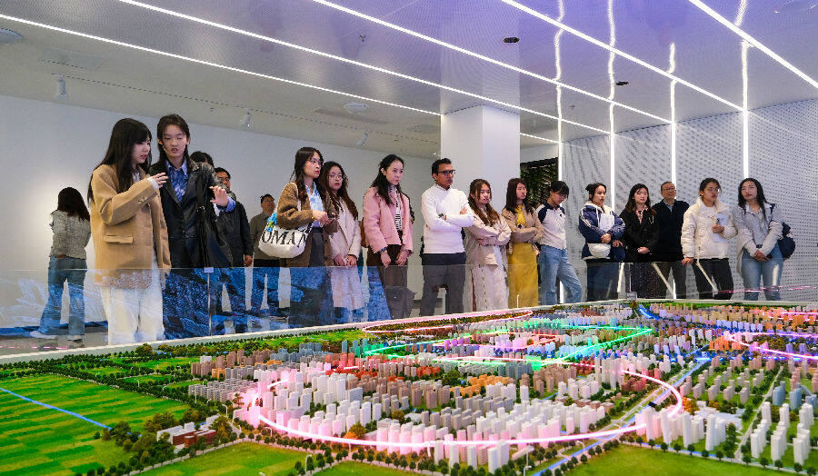 参观灌南县城市客厅（孙荪 摄）