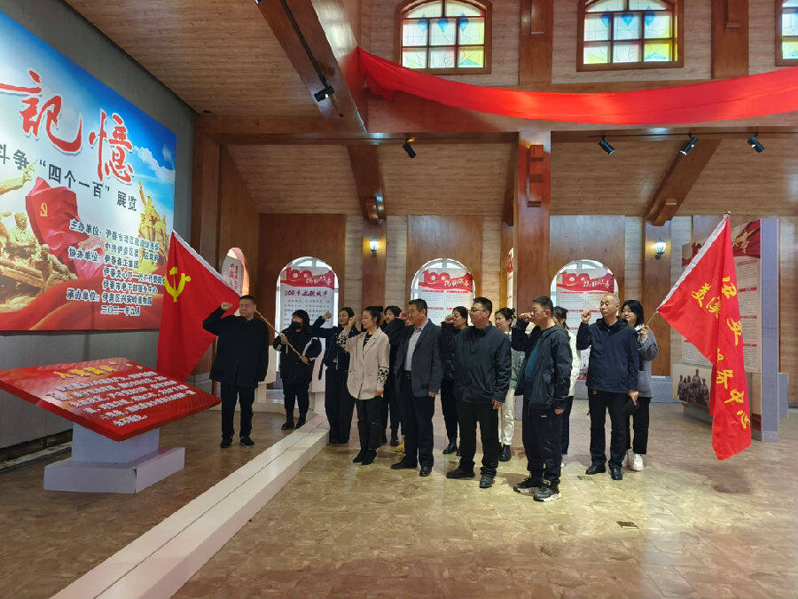 组织新党员宣誓、老党员重温誓词。（杨双双 摄）